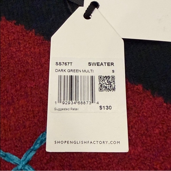 NWT Anthropologie English Factory Fuzzy Argule Crew Neck Sweater Dark Green - Picture 10 of 12